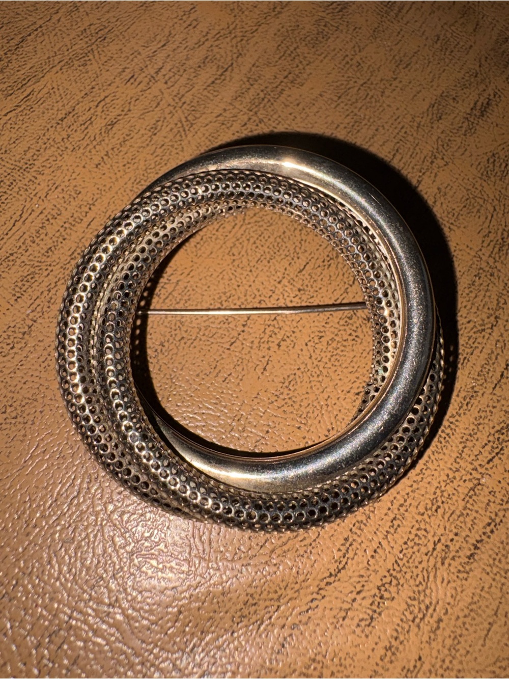 Vintage Silver Tone Textured Circle Brooch – From the Tangle
